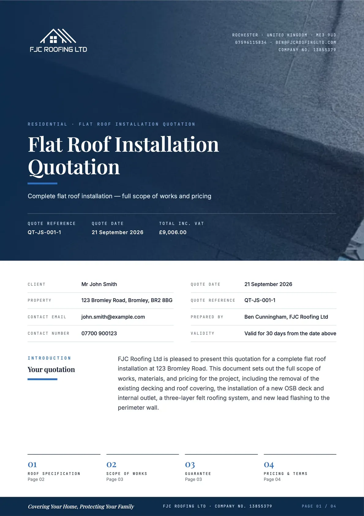 Flat Roof Installation Quotation, page 1 of 4