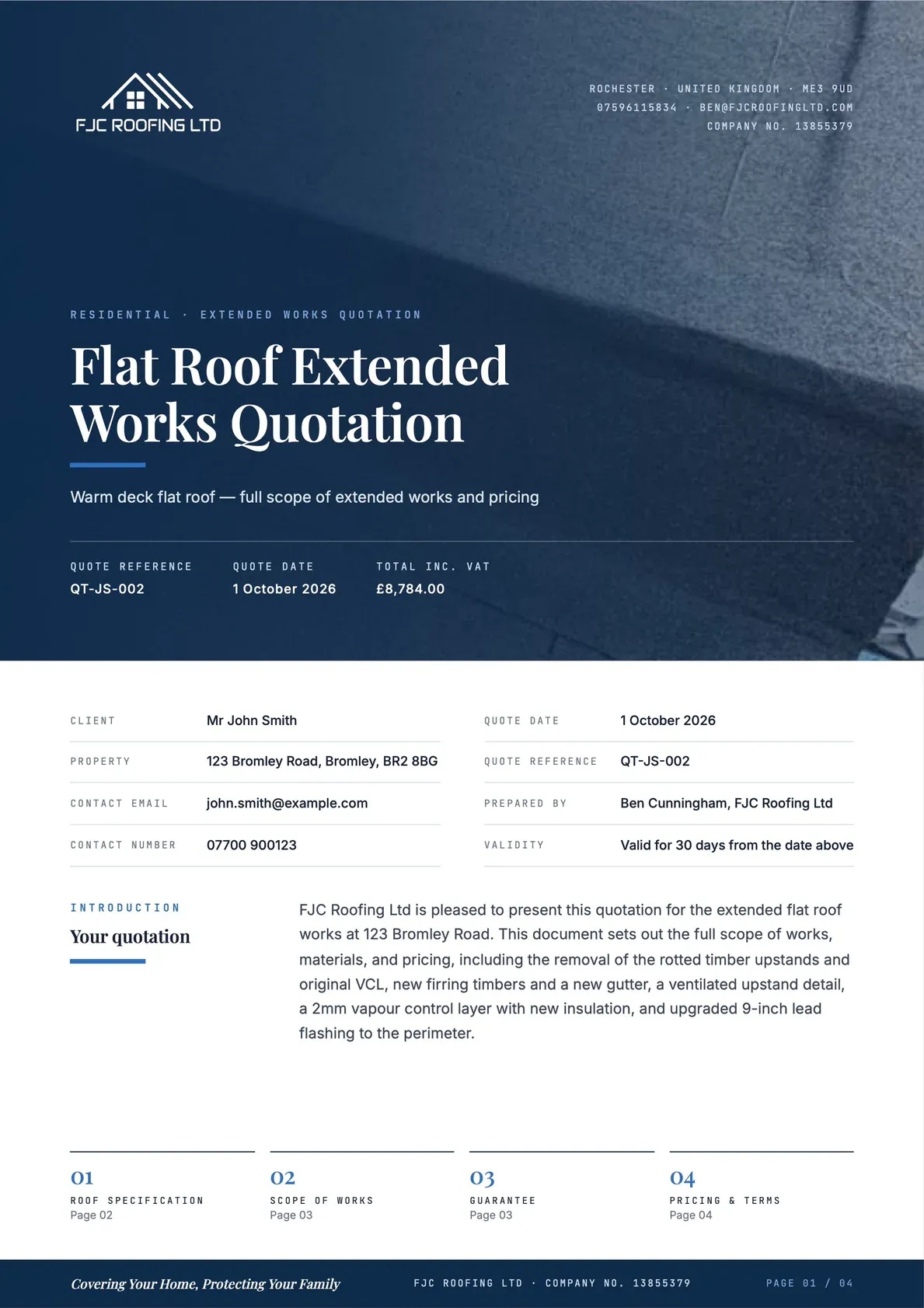 Flat Roof Extended Works Quotation, page 1 of 4
