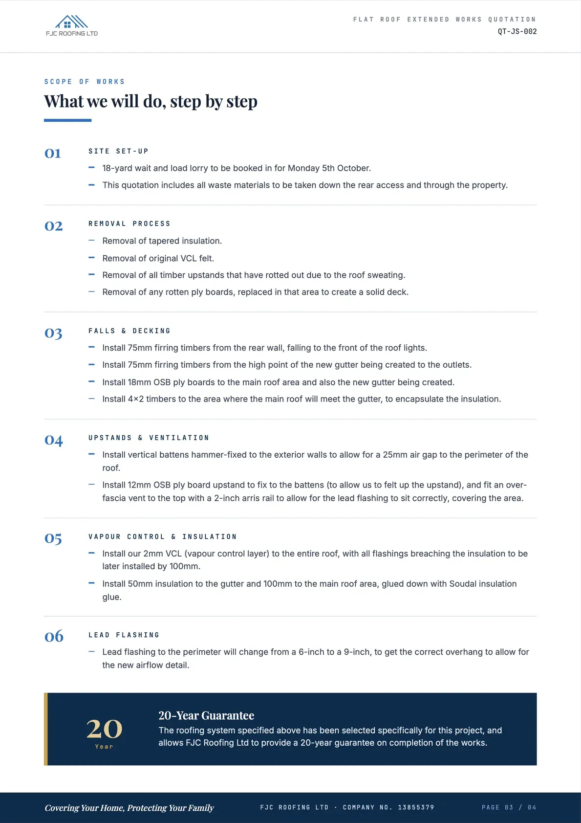 Flat Roof Extended Works Quotation, page 3 of 4