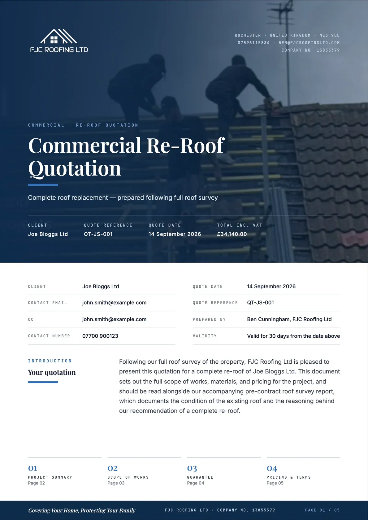 Commercial Re-Roof Quotation, page 1 of 5
