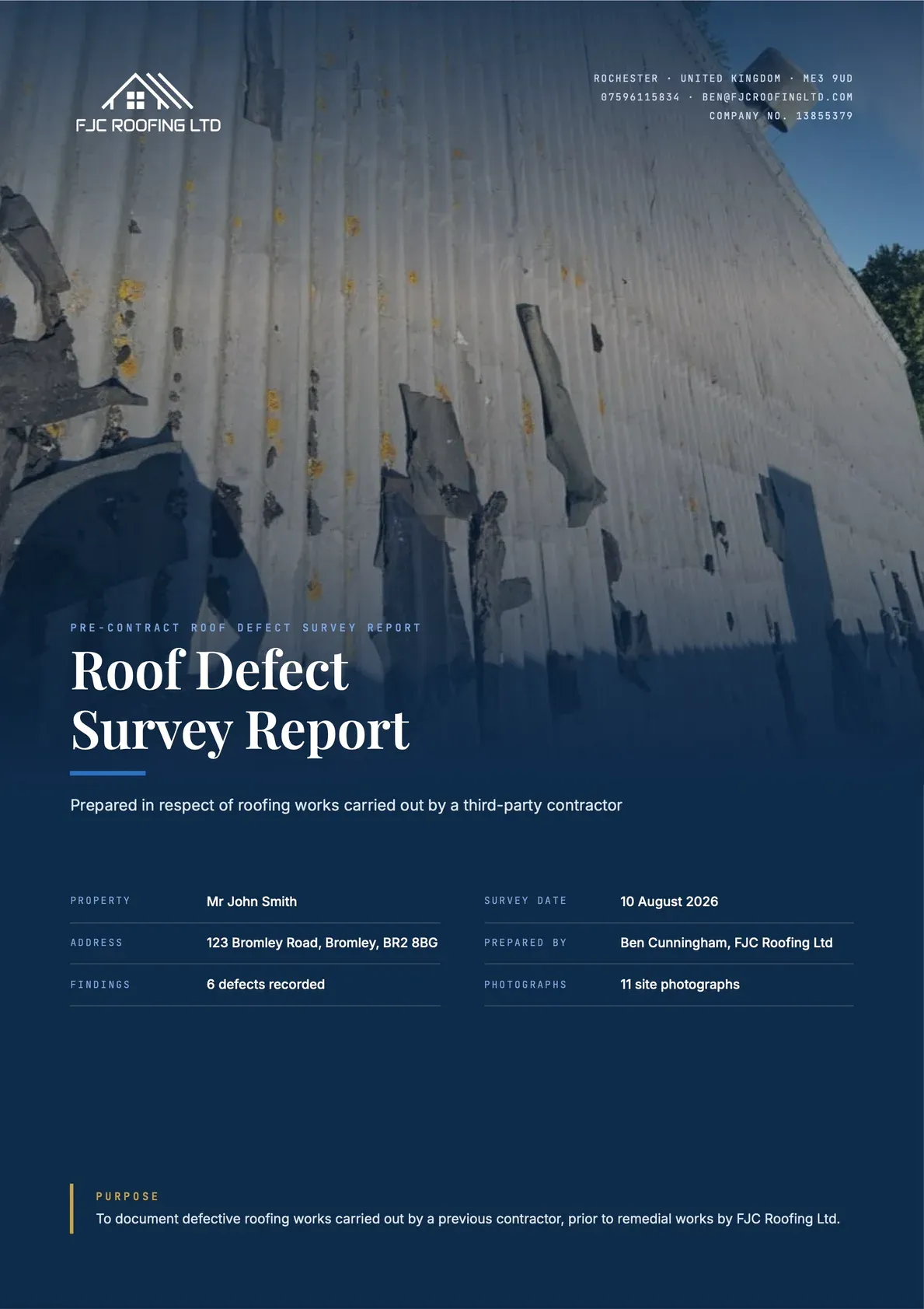 Roof Defect Survey Report, page 1 of 9