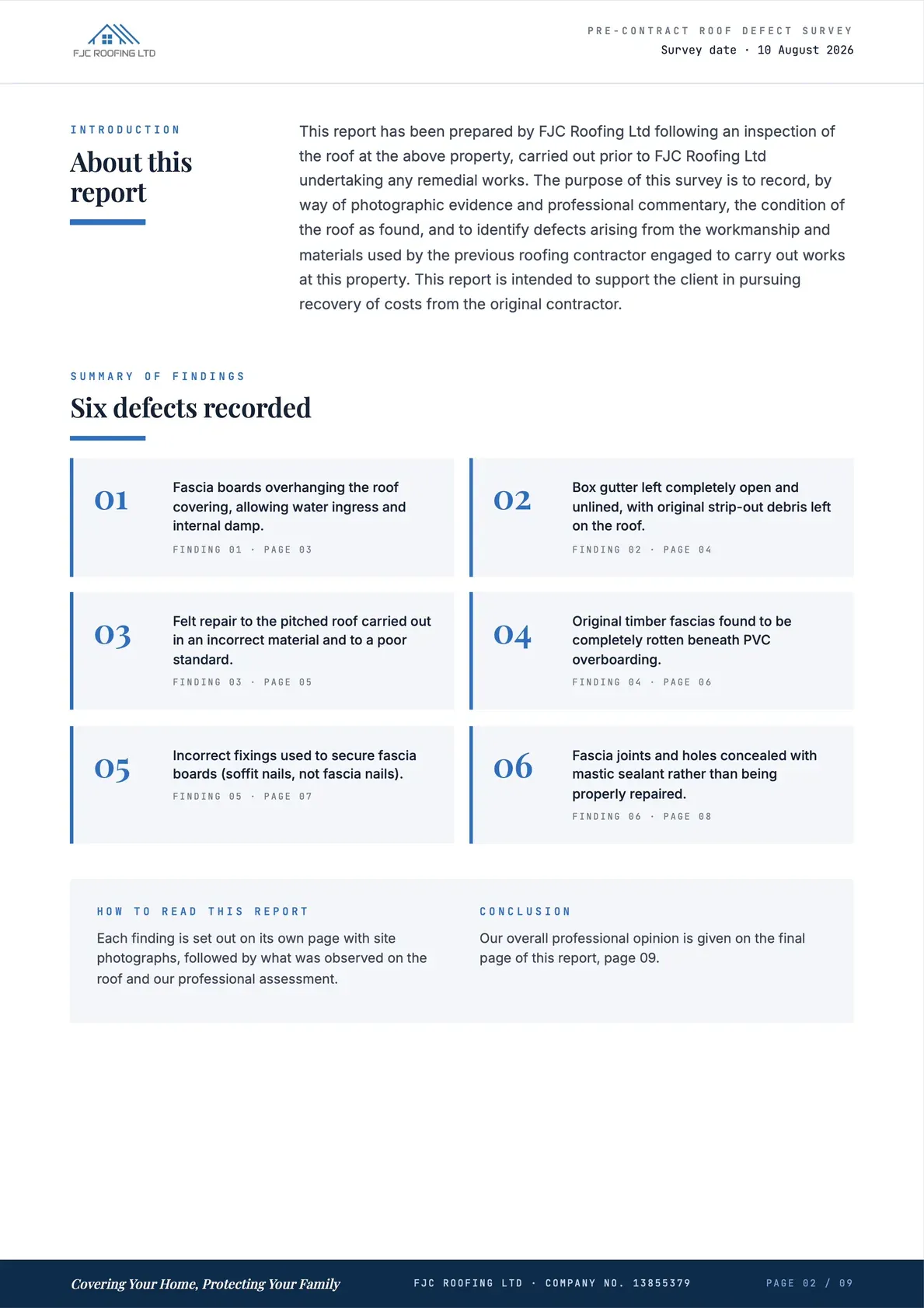 Roof Defect Survey Report, page 2 of 9
