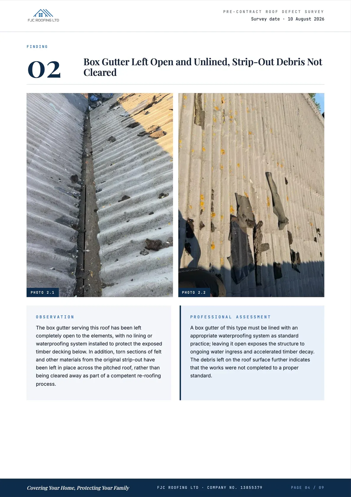 Roof Defect Survey Report, page 4 of 9