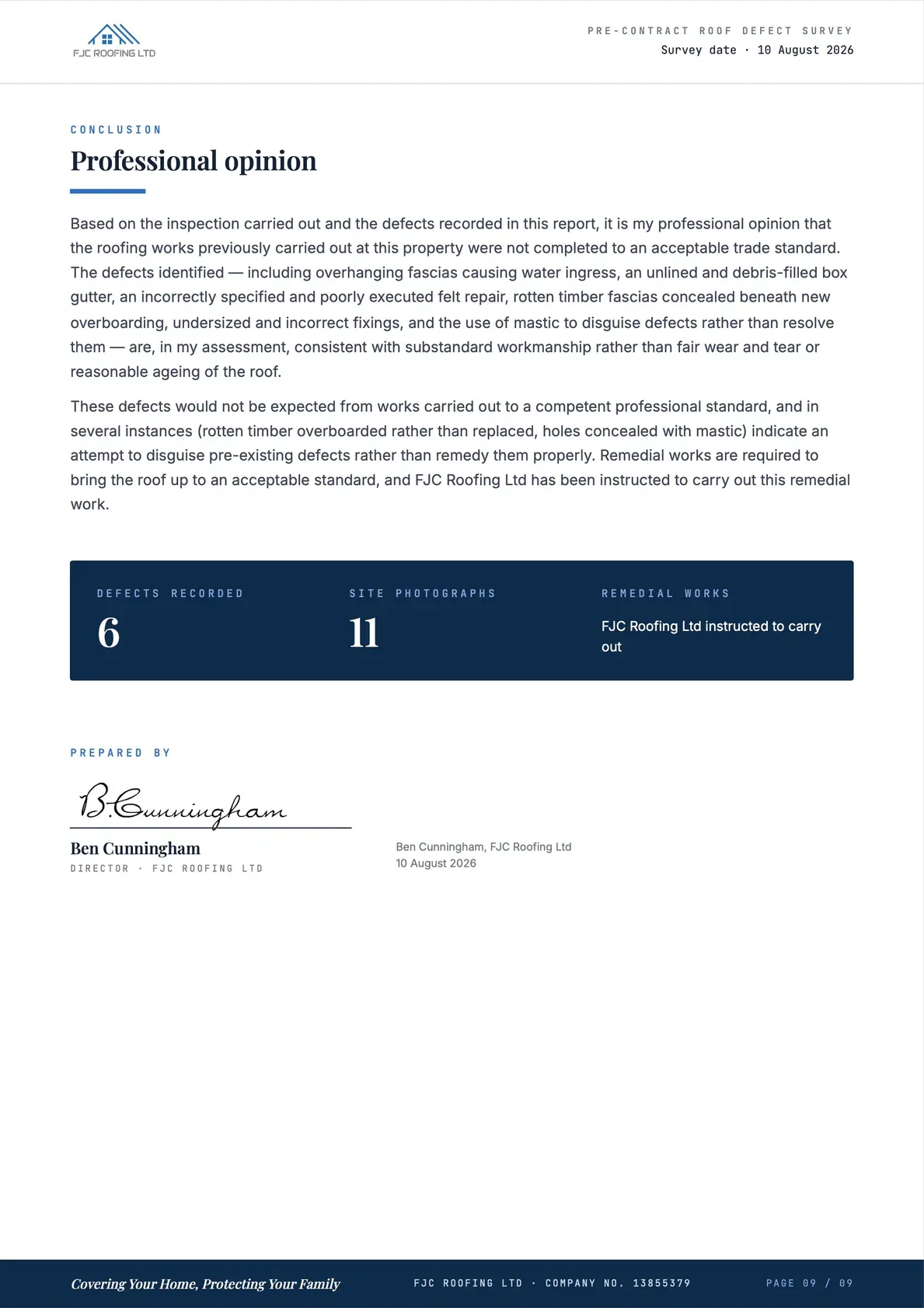 Roof Defect Survey Report, page 9 of 9