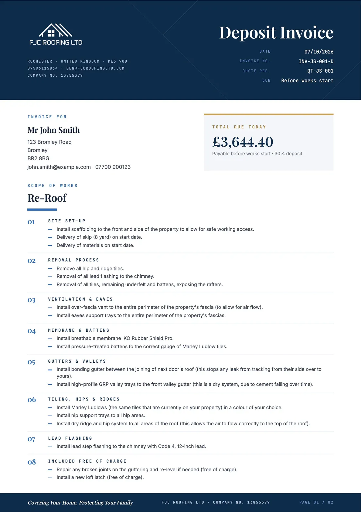 Deposit Invoice, page 1 of 2