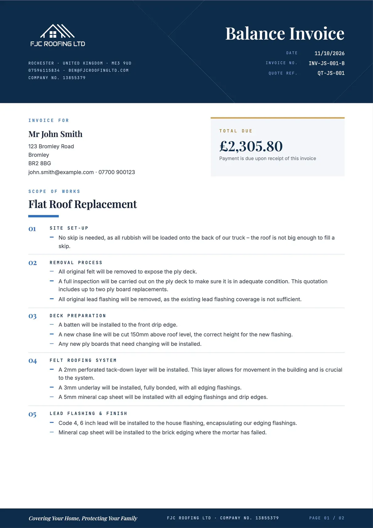 Balance Invoice, page 1 of 2