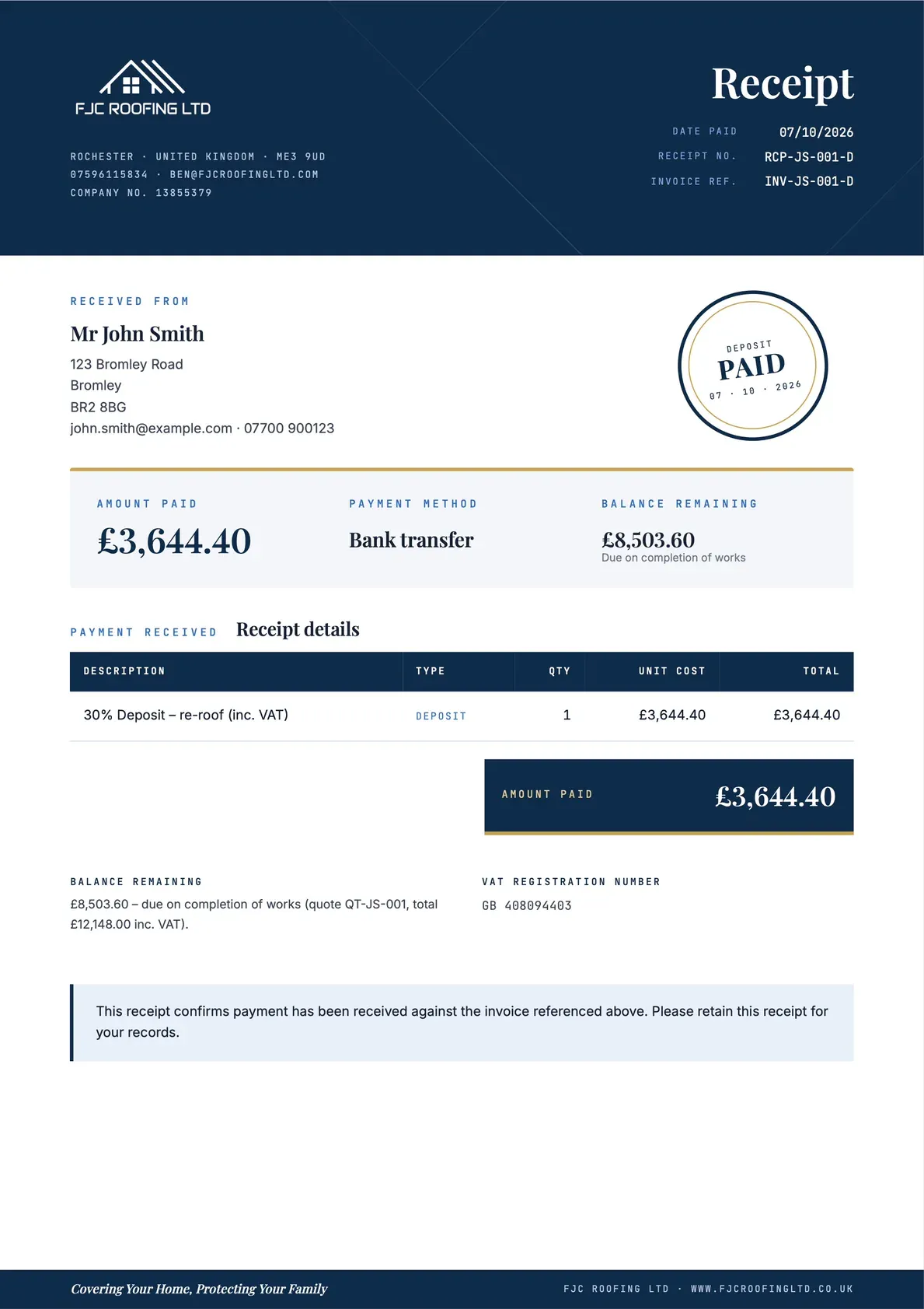 Payment Receipts, page 1 of 2