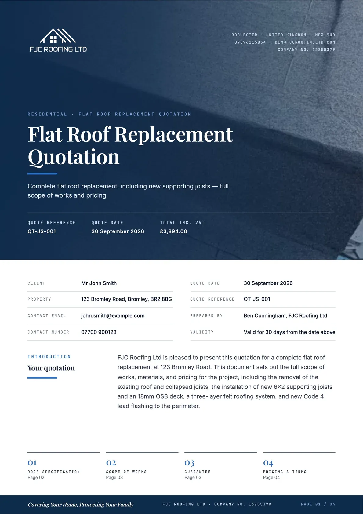 Flat Roof Replacement Quotation, page 1 of 4