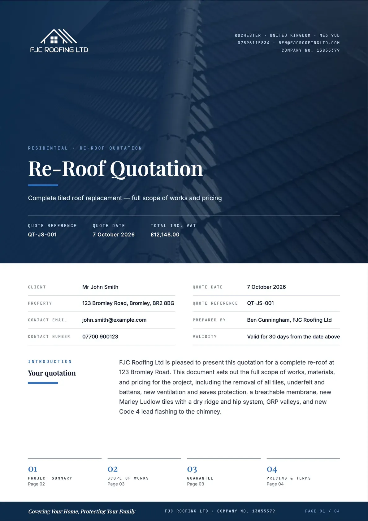 Tiled Re-Roof Quotation, page 1 of 4