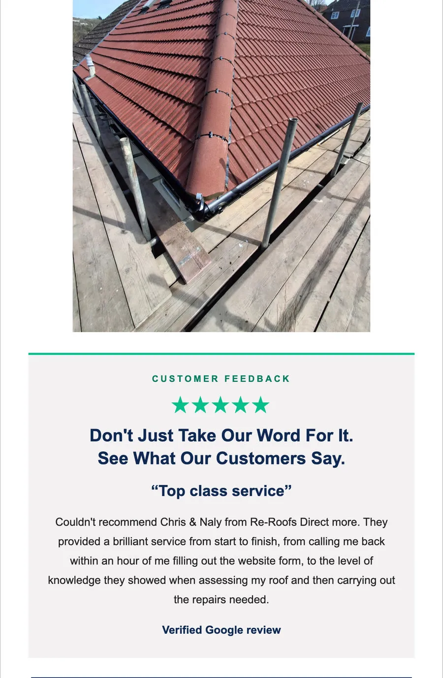 Email section showing recent work and customer feedback