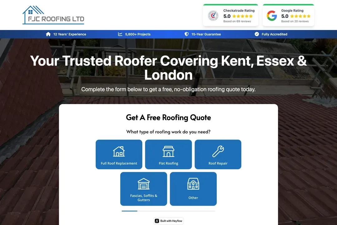 The FJC Roofing campaign landing page