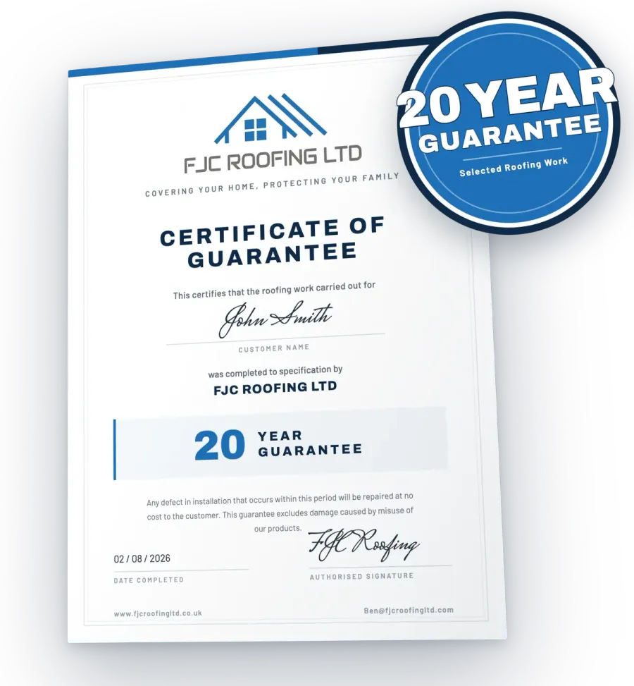 FJC Roofing 20 year written guarantee